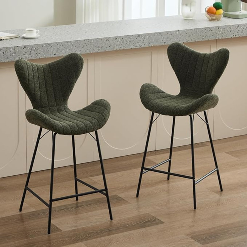 Upholstered Counter Stool with Metal Frame, Green