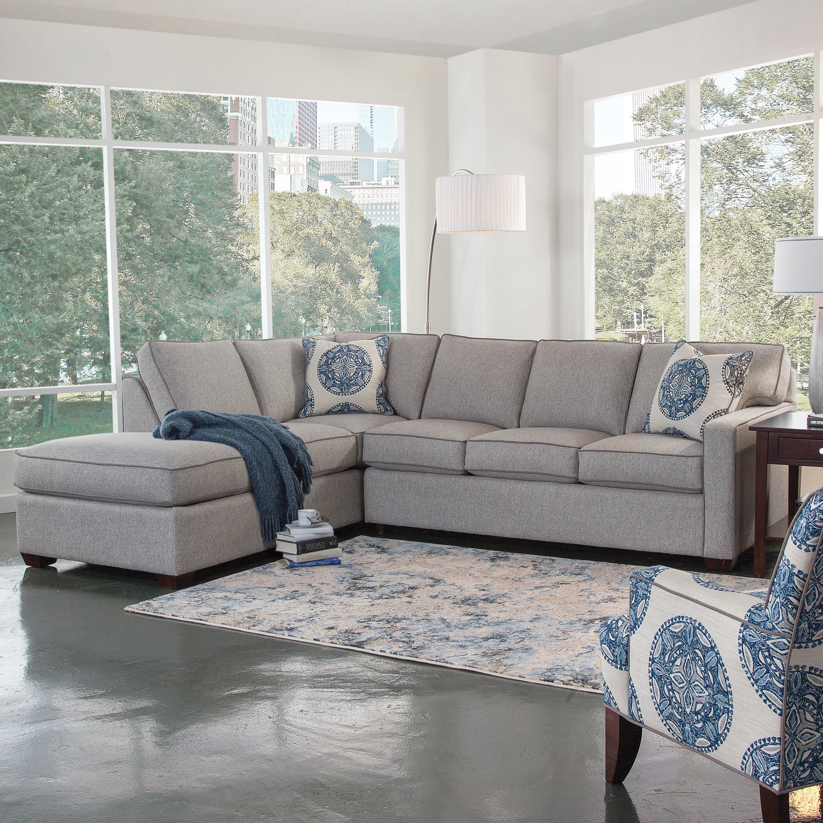 Ellora Two-Piece Bumper Sectional With Sleeper, Frost White, Vanilla Crypton Performance; 0822-91, Right Hand Facing