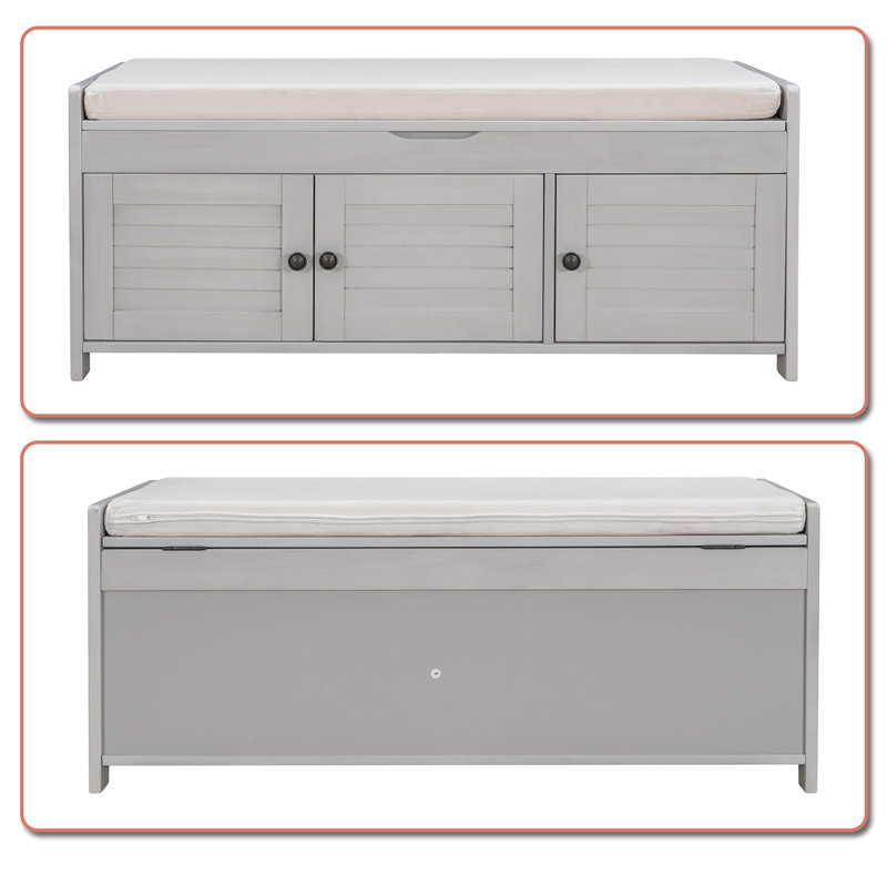 Banc de rangement à couvercle rabattable Lita, Gris délavé