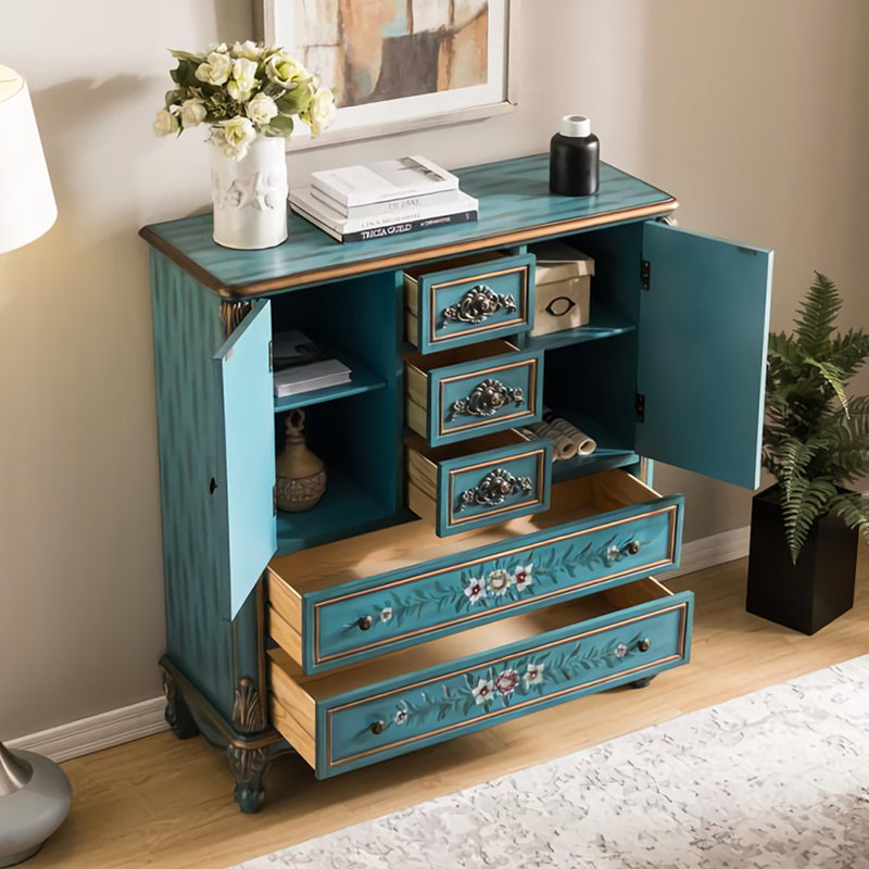 Buffet décoratif vintage en bois massif peint à la main
