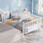 Low Profile Twin Size Kids Platform Bed With Removable Safety Side Rails, Crisp White Metal-736485333