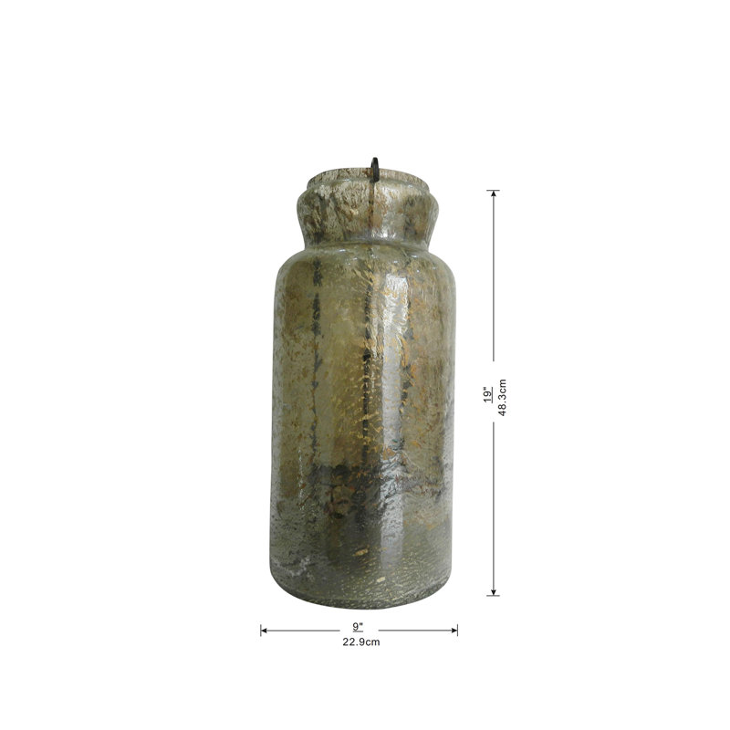 Lanterne en verre, Vert antique, H 19 po x l 9 po x P 9 po