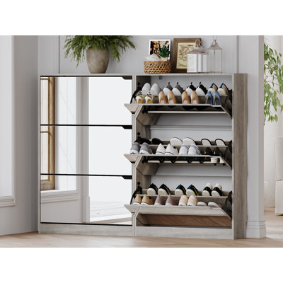 Modern 2-in-1 Hall Tree with Shoe Cabinet, 3 Flip-Drawer Storage & Coat Rack, Freestanding Narrow Entryway Organizer for Hallway, Living Room (Set of 2）