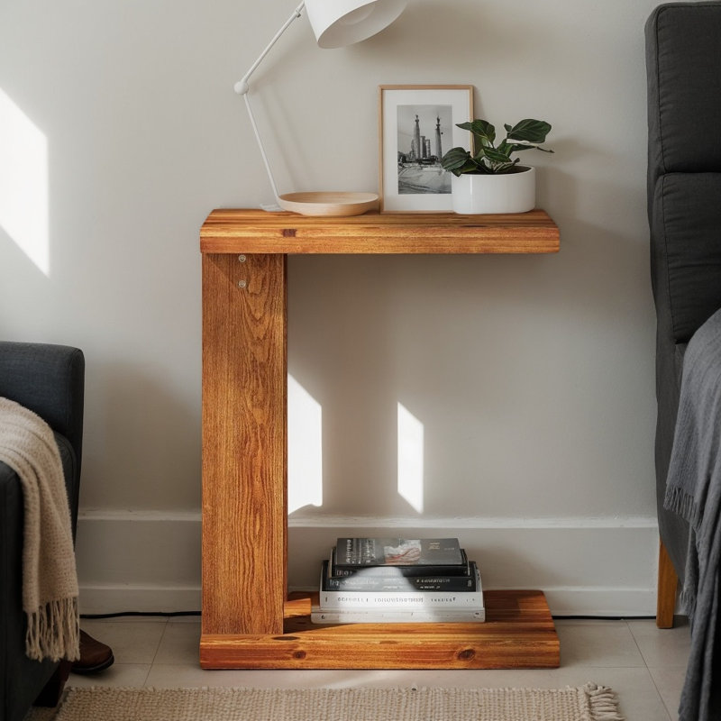 Table de bout en bois en forme de C avec tablettes à 2 niveaux, petite table d'appoint et table de chevet pour le salon et la chambre à coucher