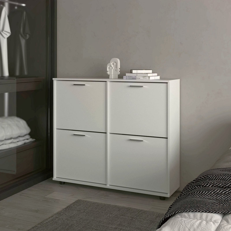 Tilt-Out Shoe Storage Cabinet With Multiple Compartments And Modern Design