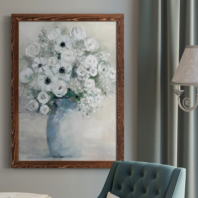 Andelain " White Anemone Bouquet ", 37.5" H x 27.5" W x 1" D, Maple Framed