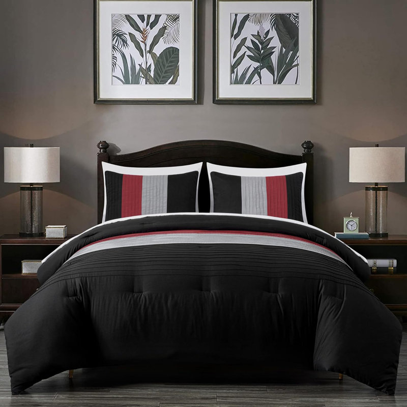 Briar Microfiber Bed in a Bag Comforter Set, Full Comforter + 6 Additional Pieces, Red/Black/Gray