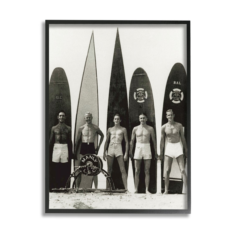 Photographie rétro, hommes surfeur, Giclée encadrée noir minuit, H 30 po x l 24 po x P 1,5 po