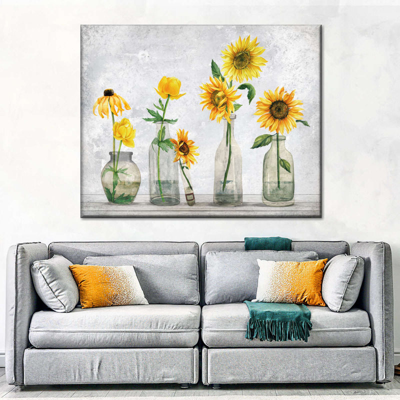 Tournesols dans un vase sur toile, H 10 po x l 8 po x P 1 po