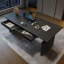 Bureau debout moderne en cuir noir à deux moteurs avec tiroirs doubles et prises de courant intégrées Modern Luxury-354411086