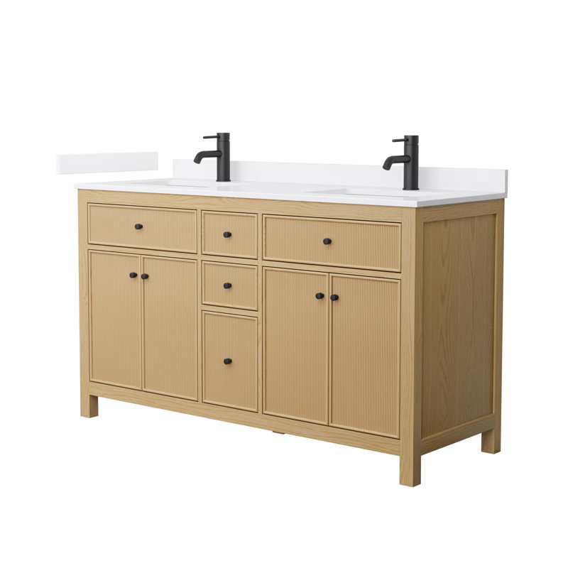 Meuble-lavabo double autoportant 60 po avec plateau en marbre de culture Pendry, Noir mat