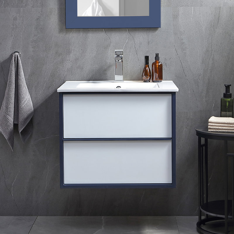 Anvay 24'' Wall-Mount Single Sink Bathroom Vanity with Ceramic Top