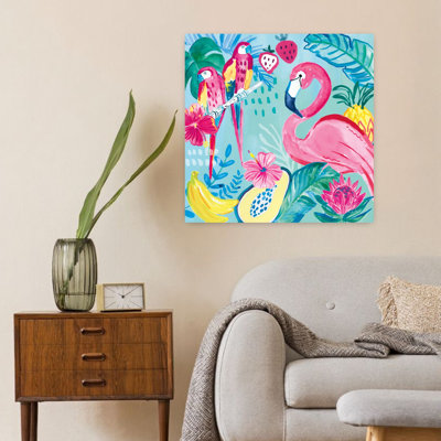 Tropical Fruity Flamingos V With Animal Animals Art