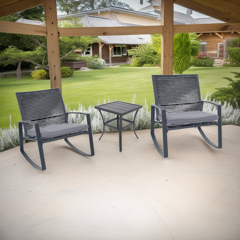 Ensemble berçant d'extérieur 3 pièces avec table, structure en fer résistant aux intempéries, ensemble bistro de patio compact