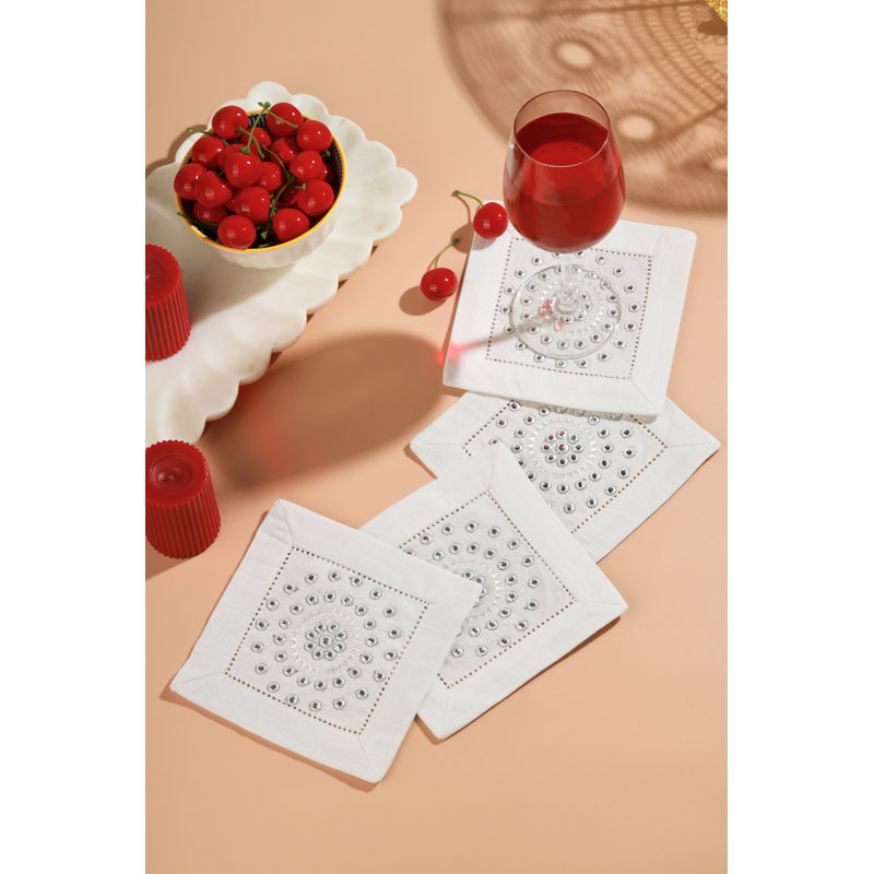 Ensemble de 4 serviettes de table en miroir The Luna, Blanc