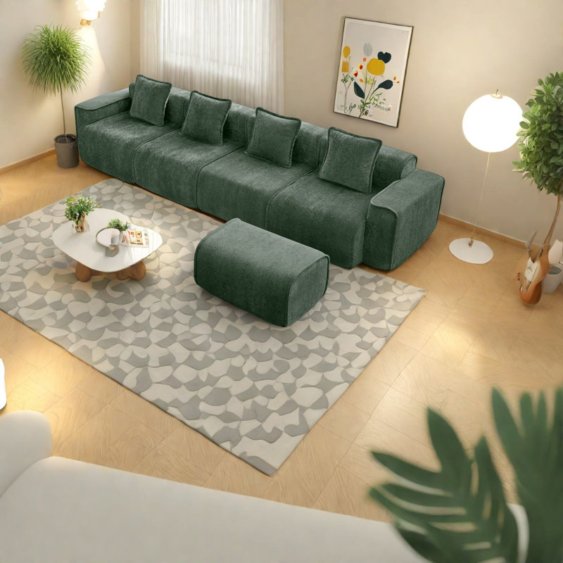 Canapé modulaire en velours spacieux, sans assemblage requis, avec repose-pieds mobile