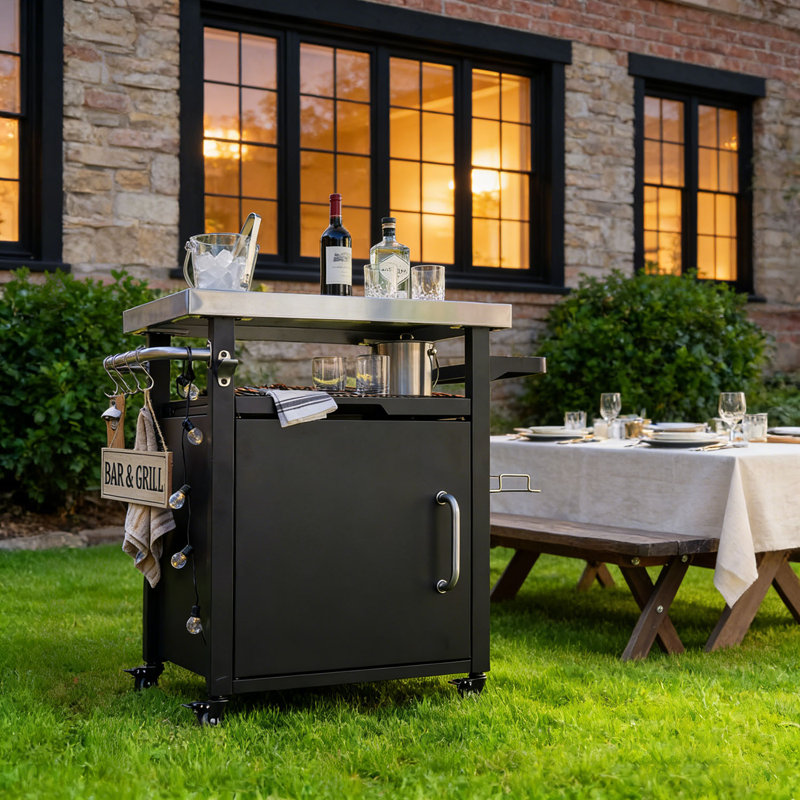 Outdoor Kitchen Rolling Bar Cart With Stainless Steel Top