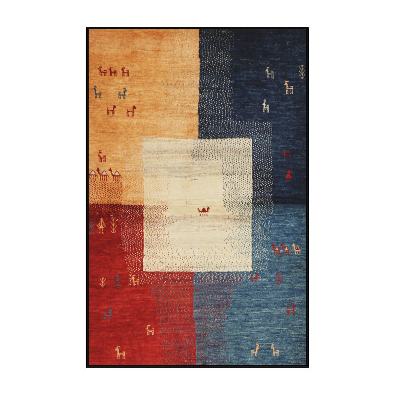 Tapis contemporain brun / bleu / gris, Rectangle 2 pi x 3 pi