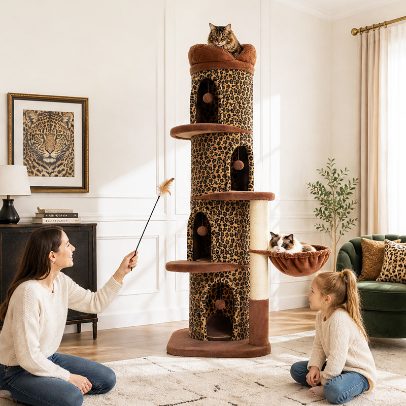 Arbre à chat léopard de 174 cm avec 4 niches et hamac, Brun