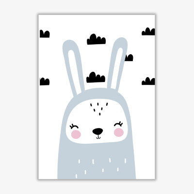 Blue Scandi Bunny With Clouds - Painting
