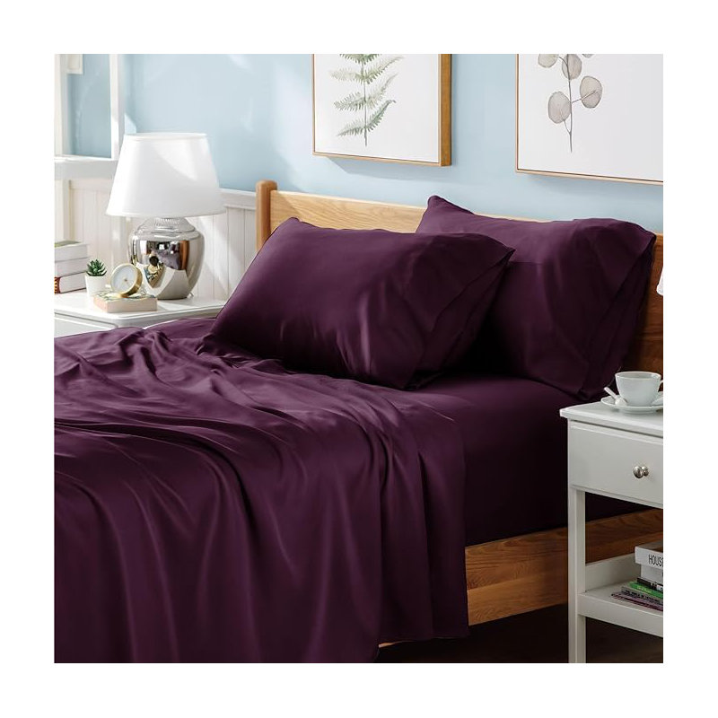 Ranarda Cotton Blend Percale Flat Sheet, Aubergine, Kingsize (5')