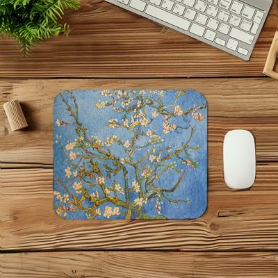Botanical Vincent Van Gogh - Almond Blossom in Blue Cherry Tree Gaming Cute Office Laptop Desk Pad Gift Mat Square Rectangle Non-Slip Mousepad
