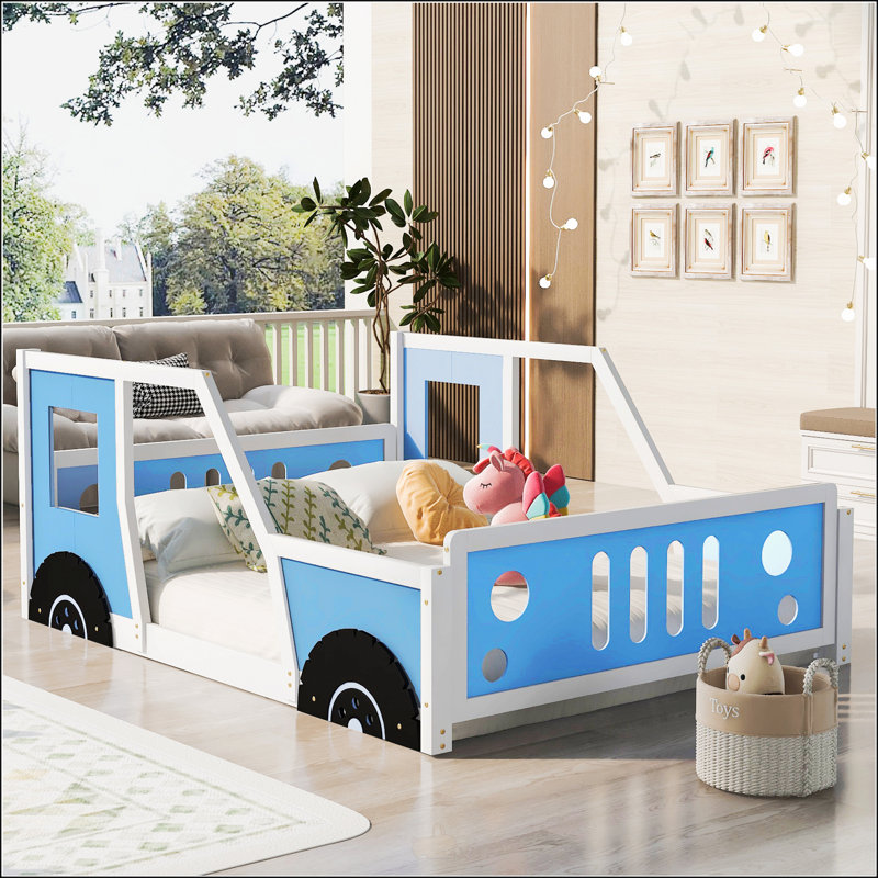 Lit plateforme double classique en forme de voiture avec roulettes