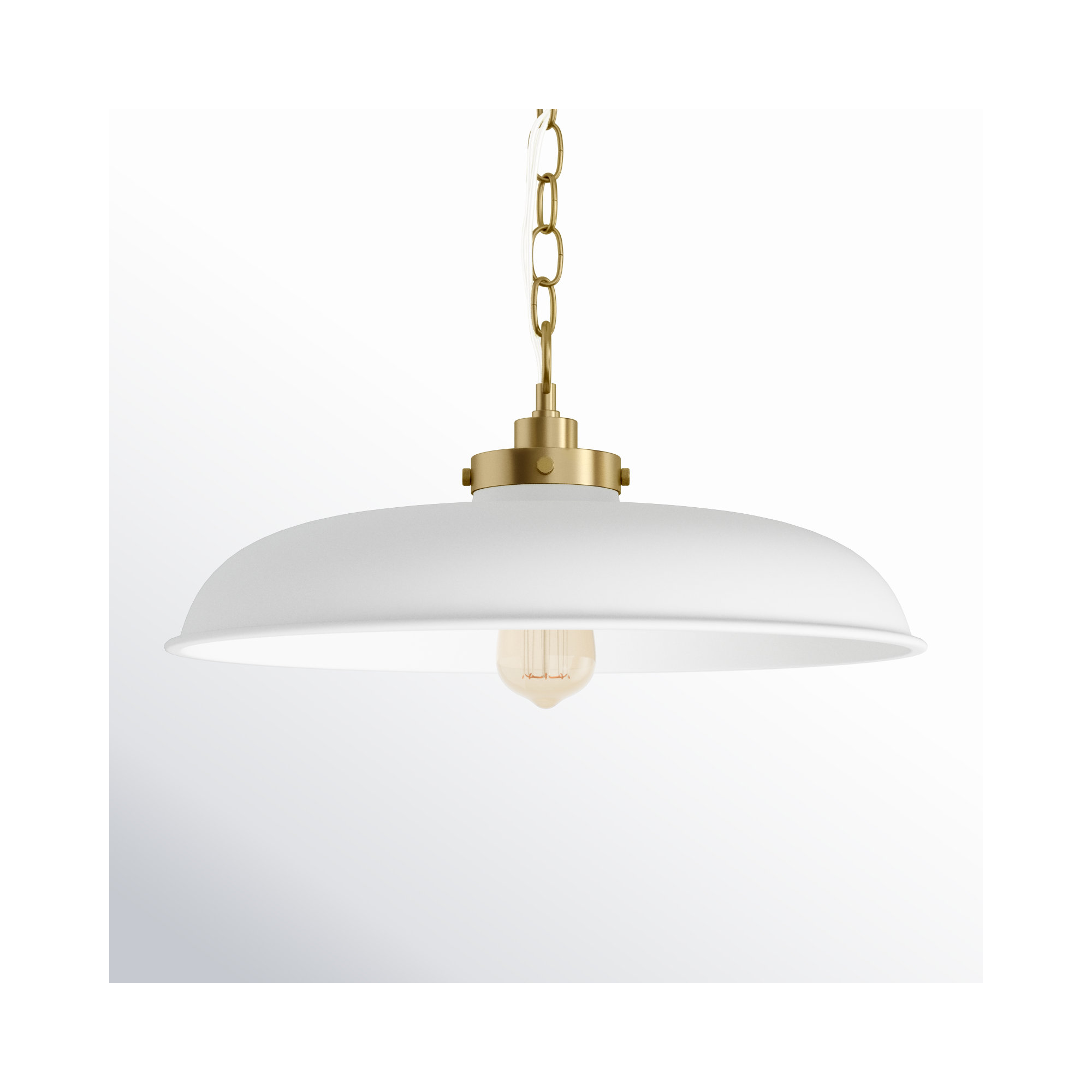Tateos Single Light Steel Dimmable Pendant, Matte White, Burnished Brass