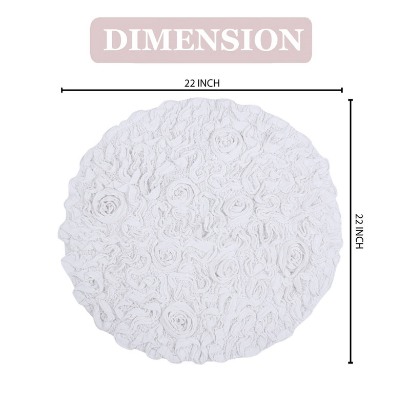 Taki Cotton Round Bath Rug, 22" Round, White