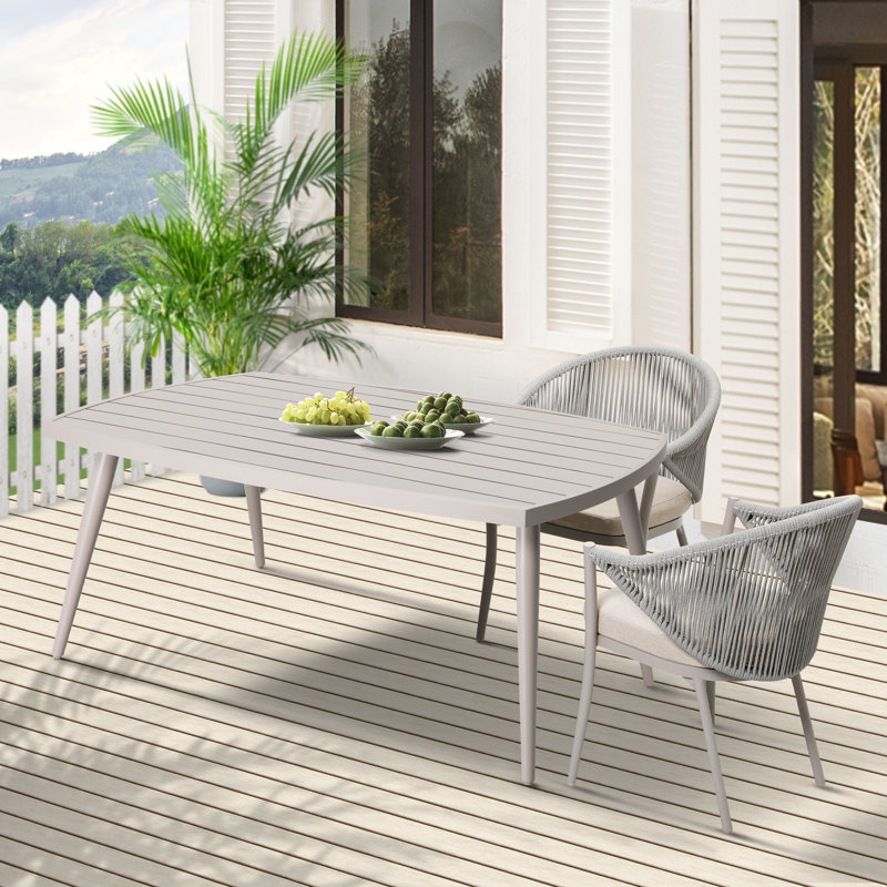 Stevan Rectangular Aluminum Outdoor Dining Table, Khaki