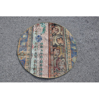 Authentique tapis turc rond en laine Oushak: magnifique motif organique oriental antique