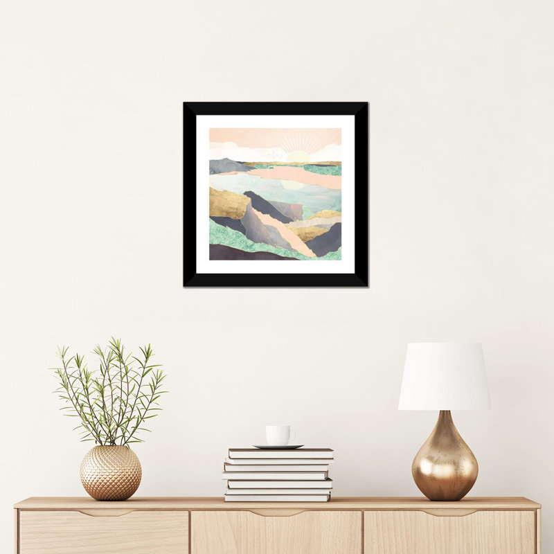 Sunrise Beach - impression d'art graphique, Papier encadré noir, Blanc, H 16 po x l 16 po x p 1 po