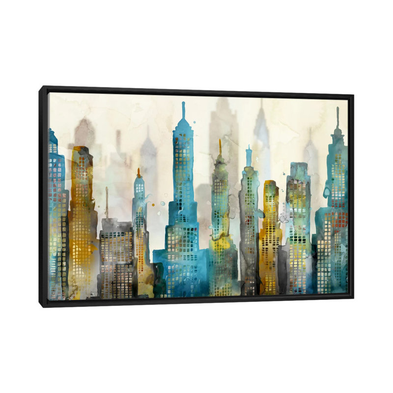 «City Sky», impression sur toile, H 18 po x l 26 po x P 1,5 po, Toile avec cadre noir, Pas de tapis