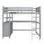 Lit mezzanine double gris avec bois massif, tiroirs, bureau et tablettes pour plus de fiabilité en gris, solutions de rangement pratiques en bois de qualité,-1835965445