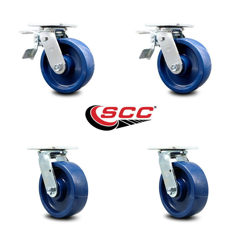6 Inch Solid Polyurethane Caster Set with Ball Bearing 2 Total Lock Brake SCC