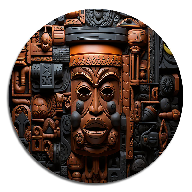 Masque africain brun et noir à motif de Kuba, H 16 po x l 16 po
