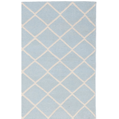 Tapis géométrique en laine / coton tissé à la main Rodgers - bleu clair / ivoire