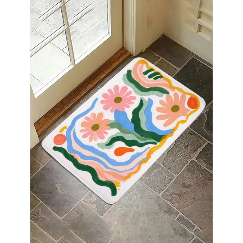 Pastel Floral Pattern Bath Rug, 16 X 24