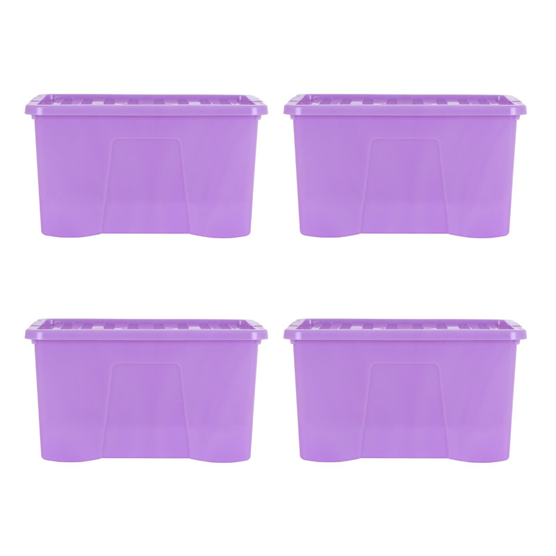 Wham Sparkle 60L Plastic Storage Boxes Pack of 4 Tint Lavender