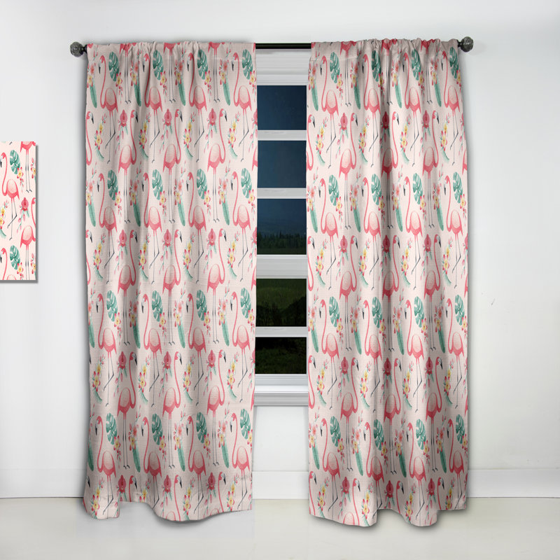 Panneau de rideau simple occultant Mid-Century Tropical Botanicals, Flowers And Flamingo I - Abstract, L 52 po x L 108 po