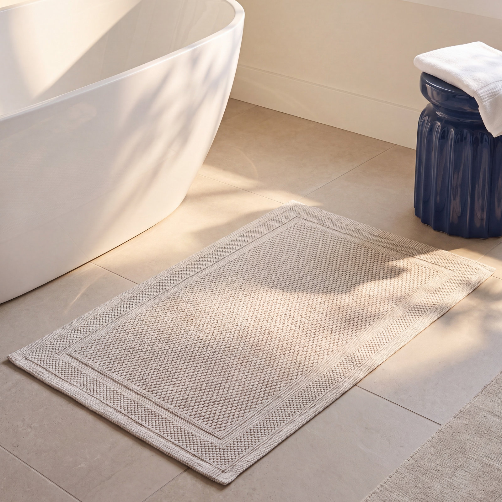 Tanglewood Cotton Non-Slip Bath Rug, Marble Tan