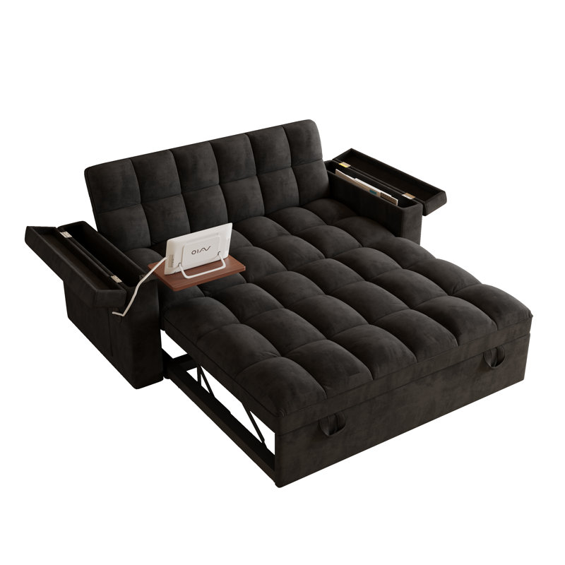 65" Convertible Sofa Bed With Usb & Storage, Black