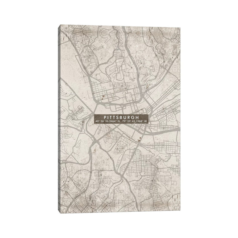 Pittsburgh City Map Abstract - Print on Canvas, 101.6cm H x 66.04cm W x 3.81cm D, Wrapped Canvas