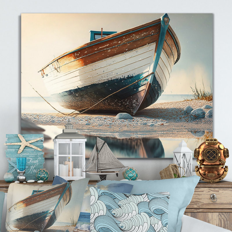 Bateau sur le rivage I - reproduction sur toile de bateau côtier, 28" H x 60" W, Toile tendue