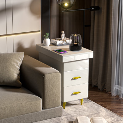 Nightstand With LED Charging Station 2 Drawer Modern White Night Stand for Bedroom End Table Johah