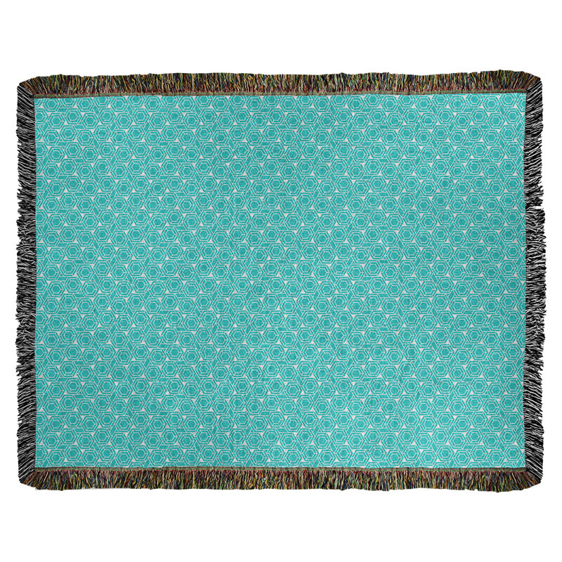 Couverture tissée hexagonale Katelyn Elizabeth, l 37 po x L 52 po, Bleu sarcelle / blanc
