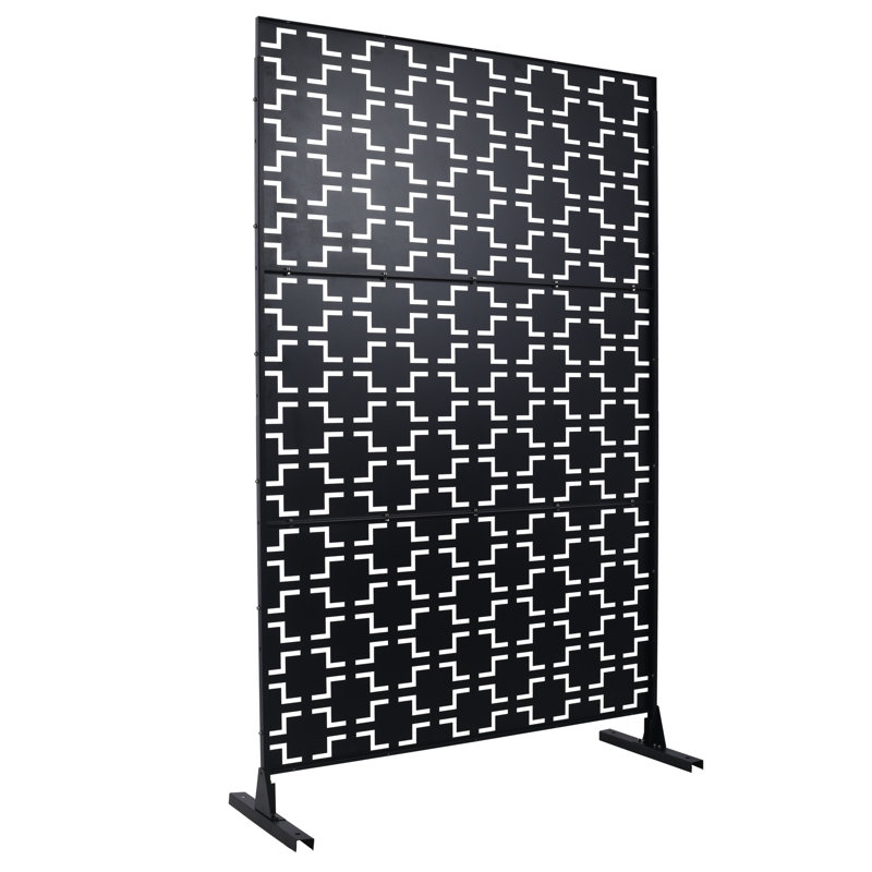 76" H x 48" W Steel Privacy Screen Panel for Outdoor and Indoor Use, Rust Red Finish, Black