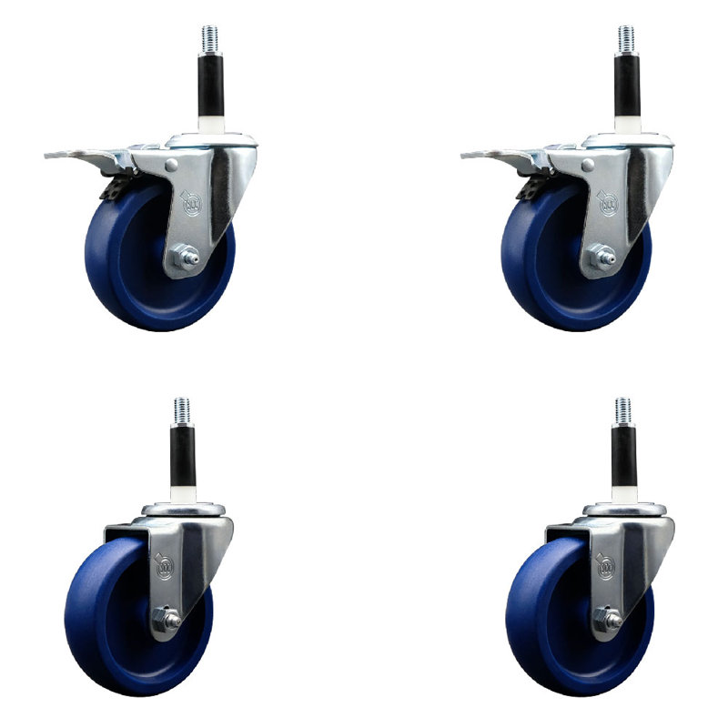 Ensemble de roulettes extensibles solides en poly pivotant avec 2 freins à verrouillage total, 4 po x 7/8 po