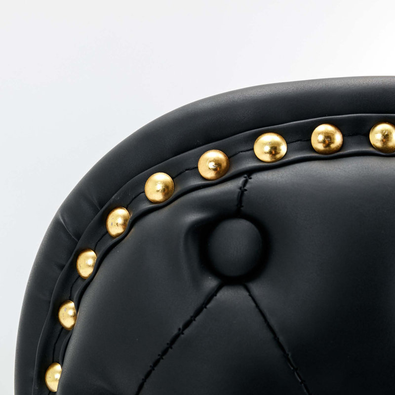 Tabourets de bar rembourrés en polyuréthane Kall, Cuir PU noir / cadre doré, Noir