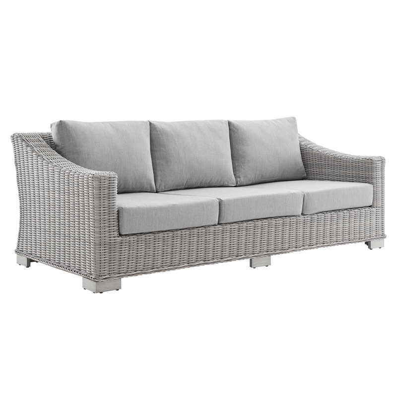 Light Gray Wicker Rattan Outdoor Sofa with Cushions